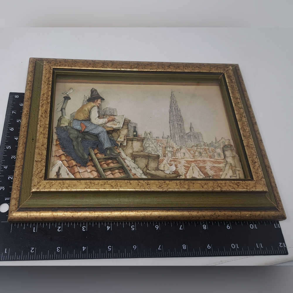 Anton Pieck 3D Relief Print Framed Dutch Art Artist Roof Vintage 1977 Shadow Box - Picture 9 of 9
